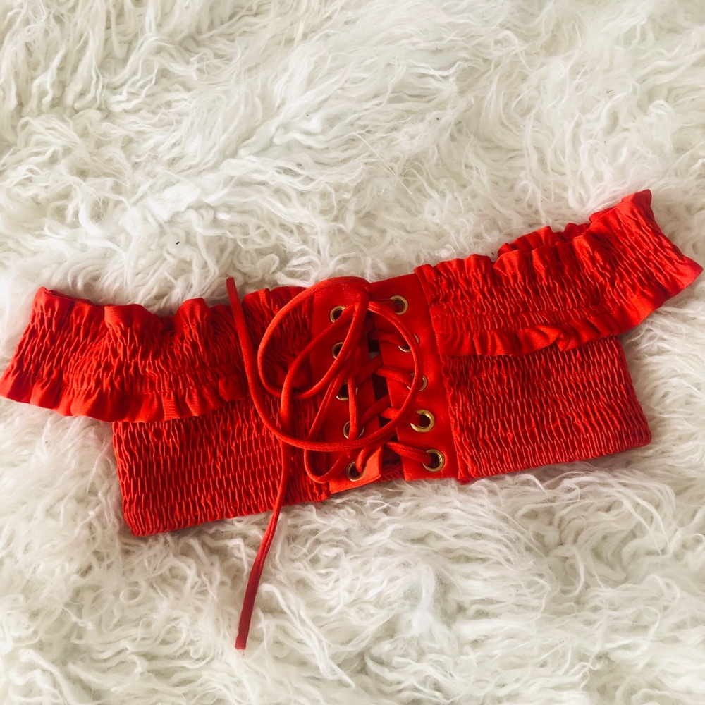 Red orange off the shoulder bikini top